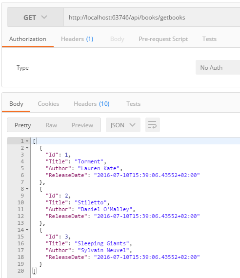 JSON result from Postman