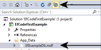 Shows how to show the .mdf database file.